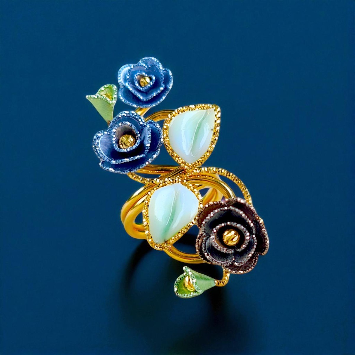 Anello Floreale in oro 18Kt e Smalti