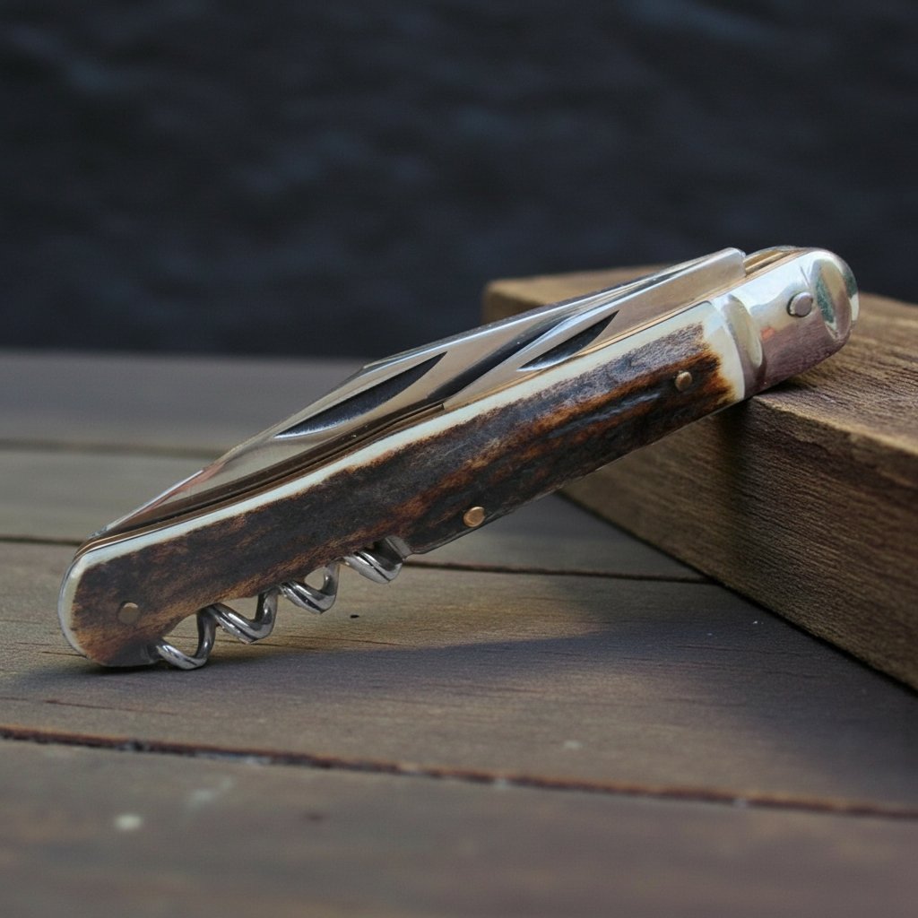 Coltello con manico in corno di cervo e cavatappi , Pius Lang anni '70, serie limitata-photo-2