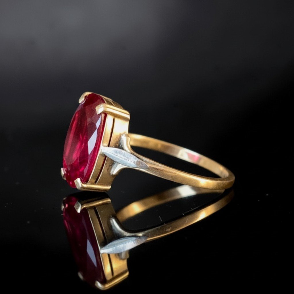 Anello in Oro Giallo 18 Carati con Rubino sintetico-photo-2