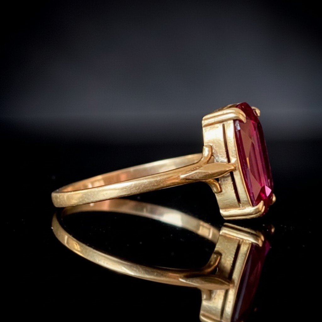 Anello in Oro Giallo 18 Carati con Rubino sintetico-photo-4