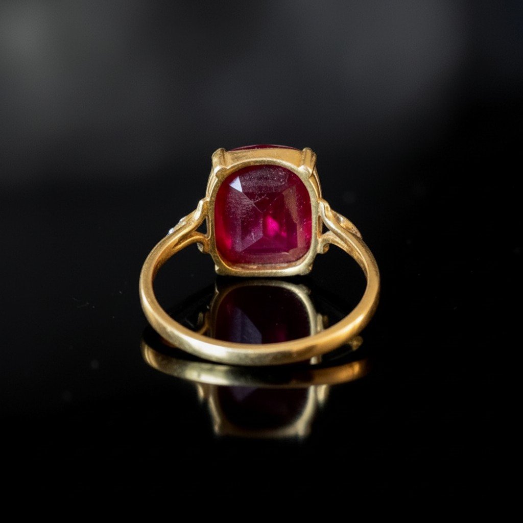 Anello in Oro Giallo 18 Carati con Rubino sintetico-photo-1