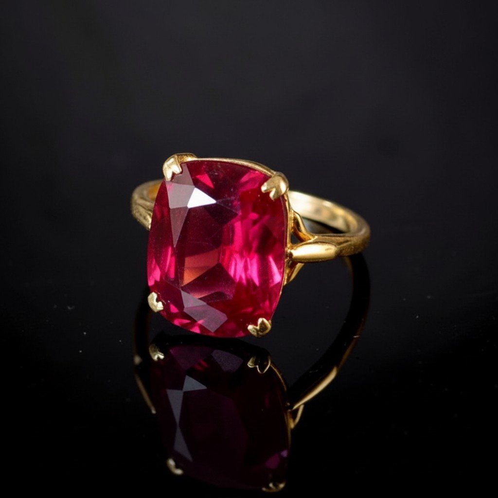 Anello in Oro Giallo 18 Carati con Rubino sintetico-photo-2