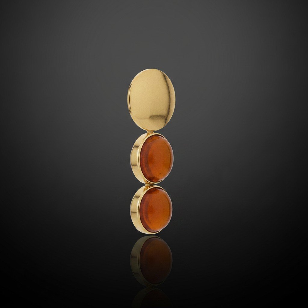 Orecchini pendenti in oro 18 kt e ambra color miele-cognac -photo-3