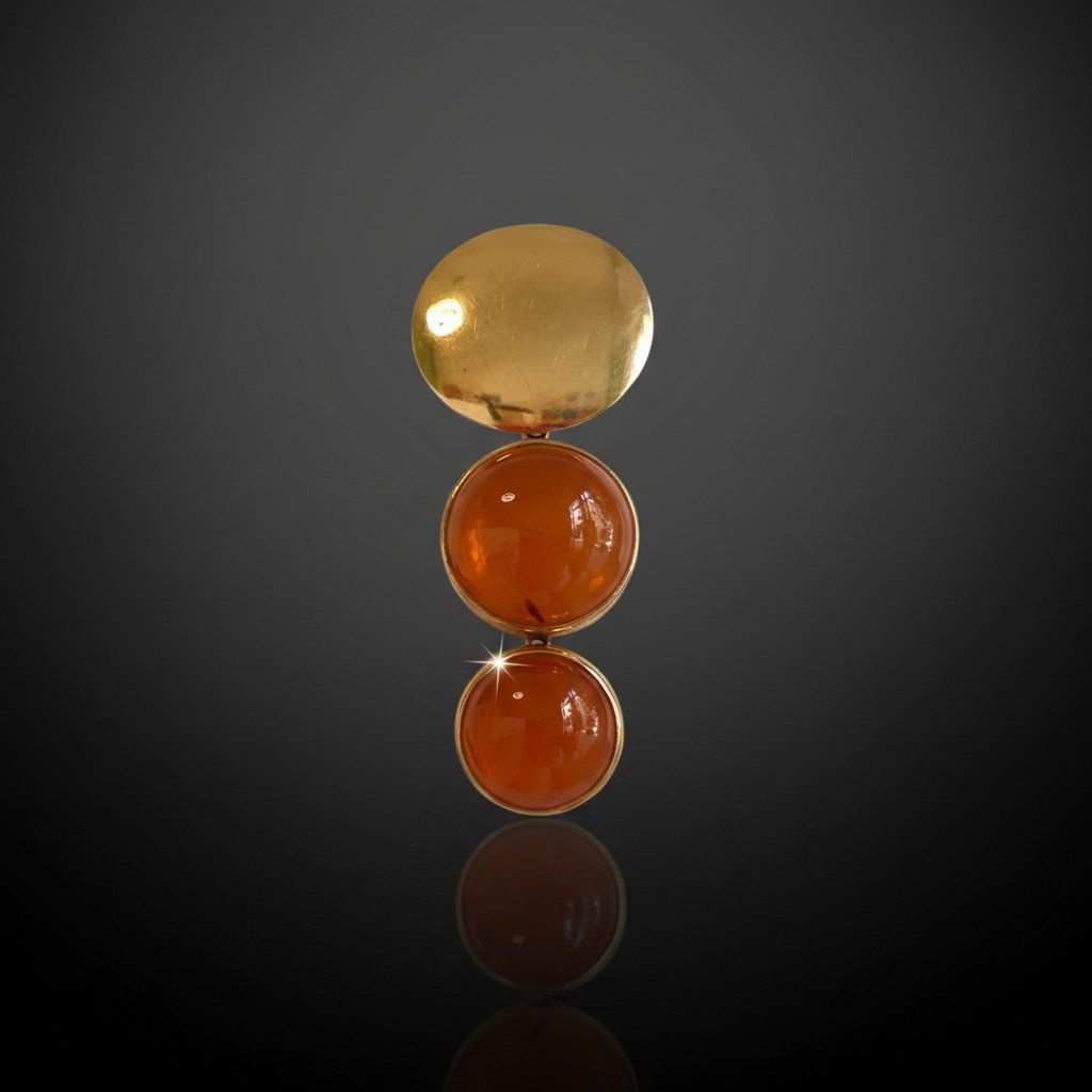 Orecchini pendenti in oro 18 kt e ambra color miele-cognac -photo-4