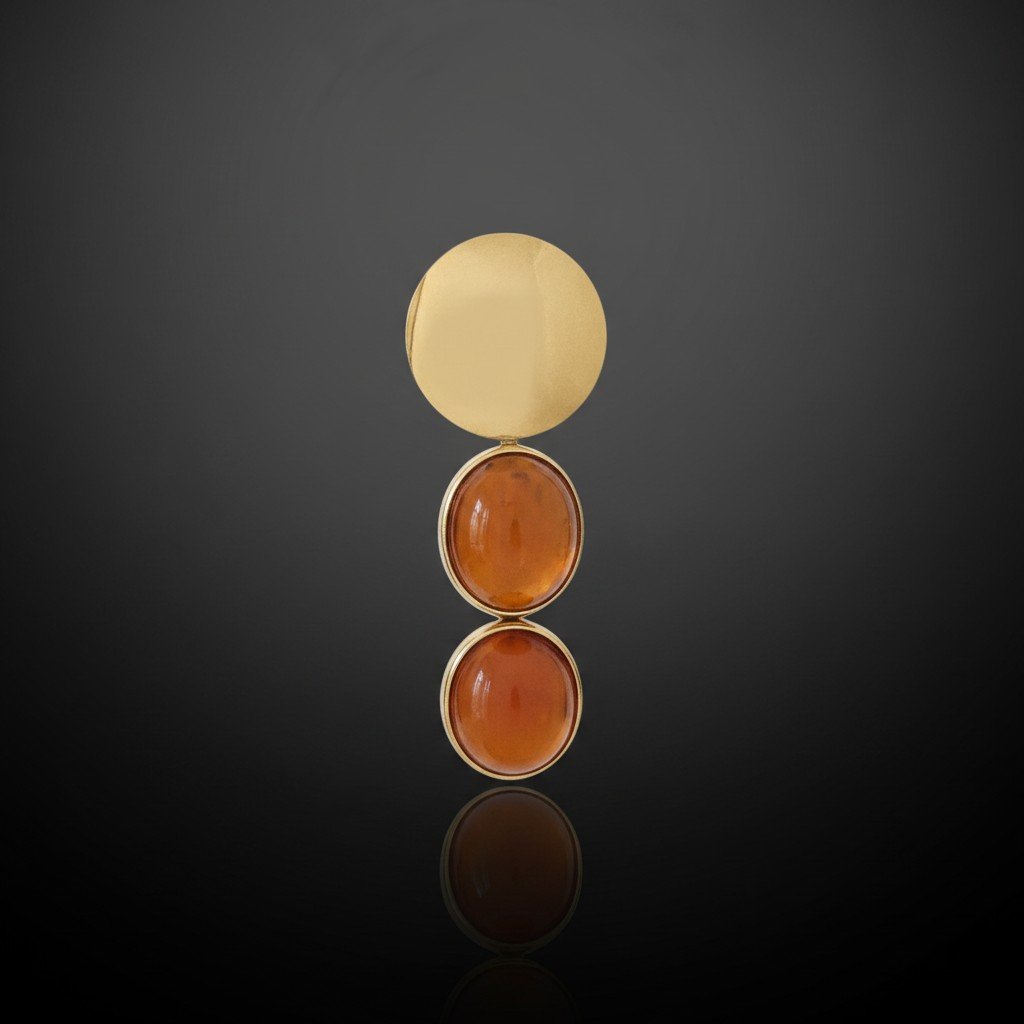 Orecchini pendenti in oro 18 kt e ambra color miele-cognac -photo-1