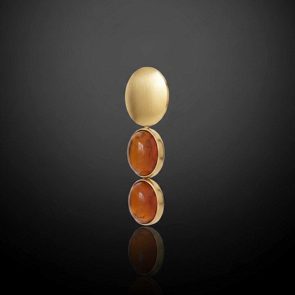 Orecchini pendenti in oro 18 kt e ambra color miele-cognac -photo-2