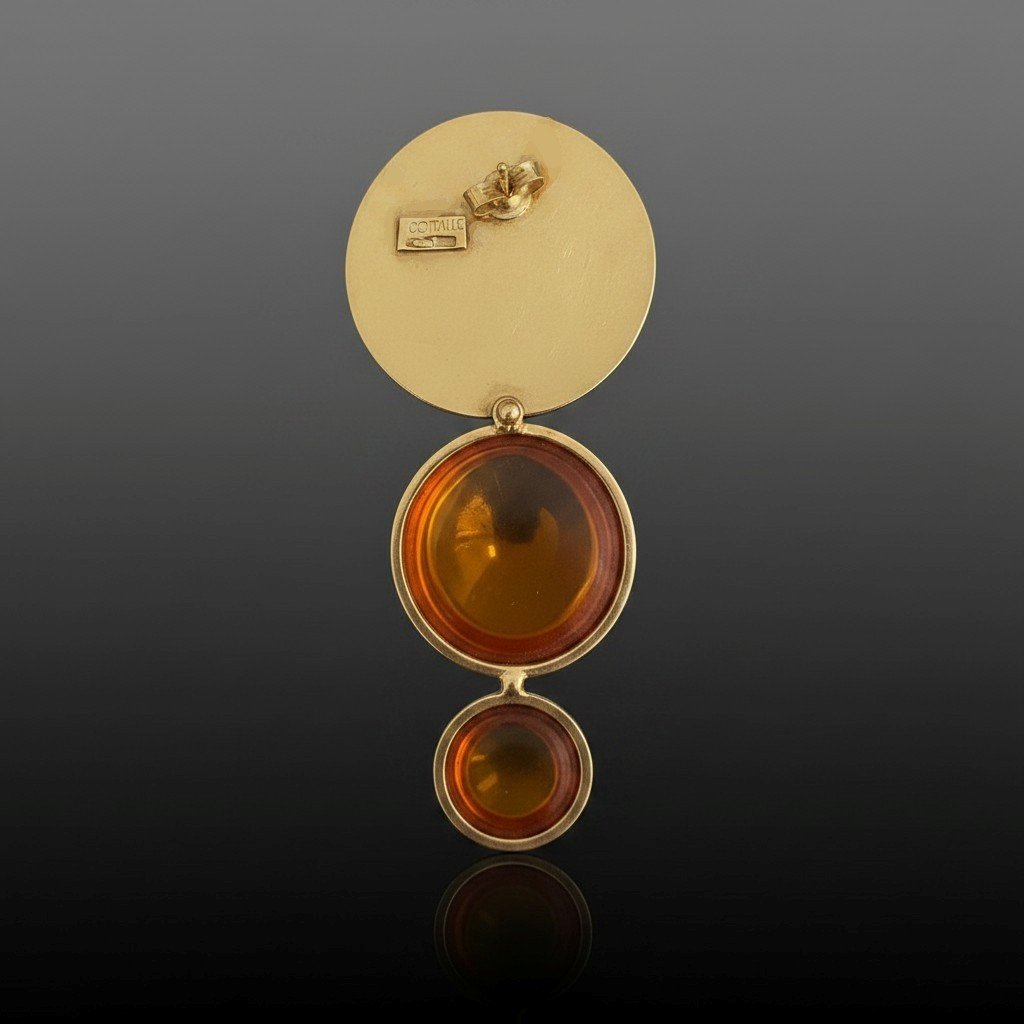 Orecchini pendenti in oro 18 kt e ambra color miele-cognac -photo-3