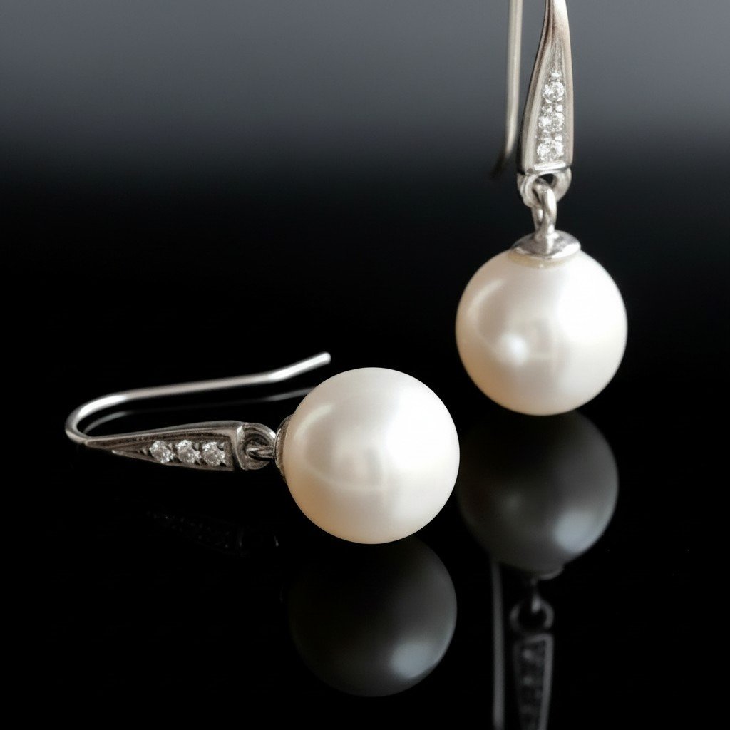 Orecchini in oro Bianco con Perle Australiane e Diamanti-photo-2