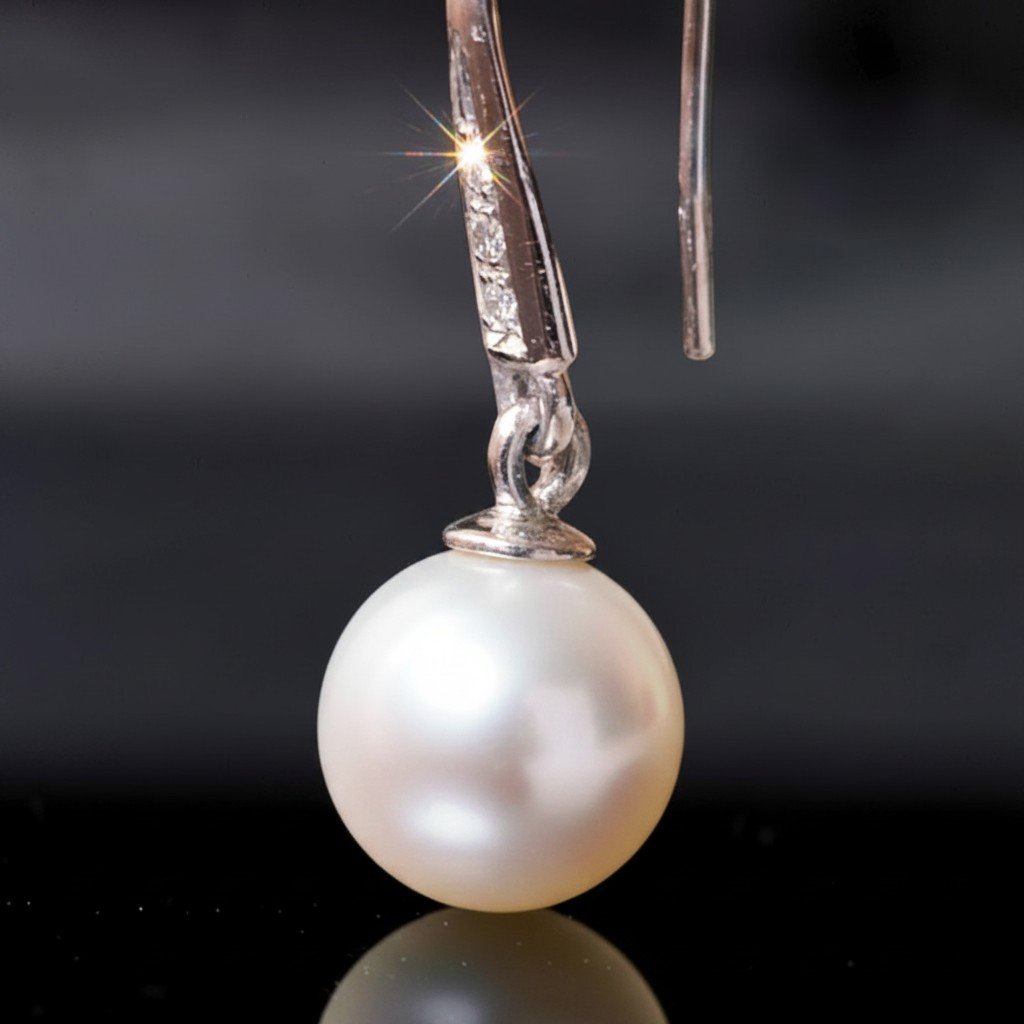 Orecchini in oro Bianco con Perle Australiane e Diamanti-photo-3