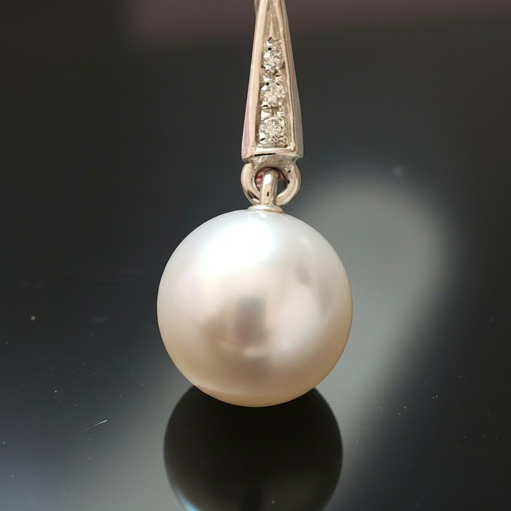 Orecchini in oro Bianco con Perle Australiane e Diamanti-photo-4