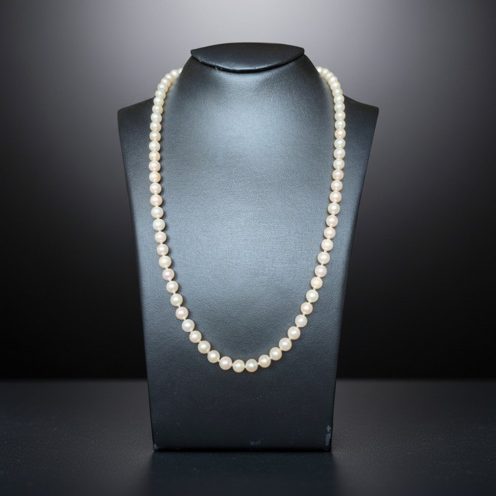 Collana di perle Akoya coltivate, in oro bianco 18 carati con diamanti-photo-2