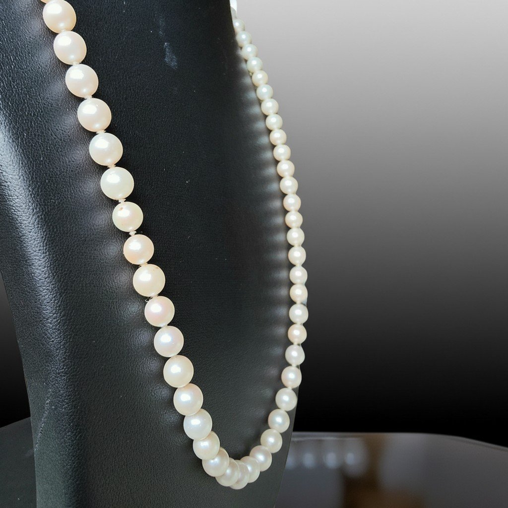 Collana di perle Akoya coltivate, in oro bianco 18 carati con diamanti-photo-1