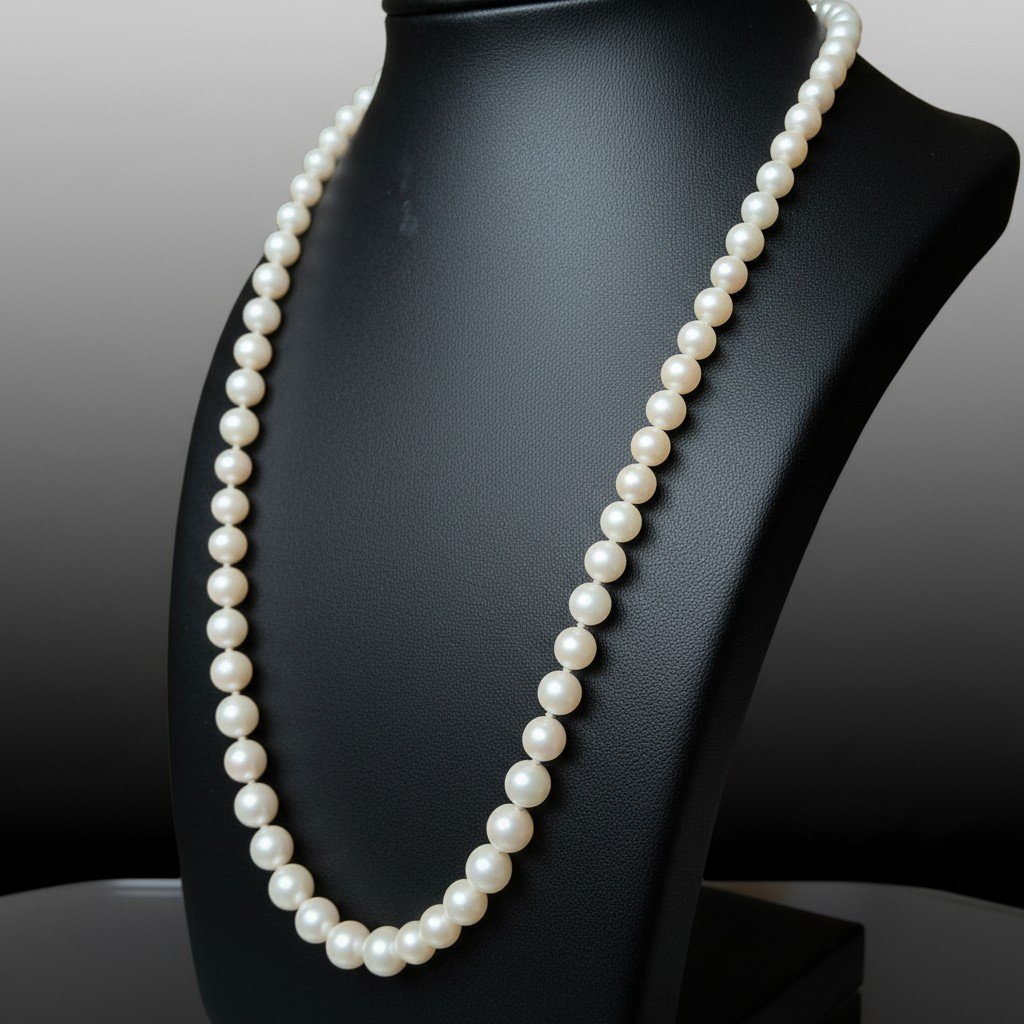 Collana di perle Akoya coltivate, in oro bianco 18 carati con diamanti-photo-2