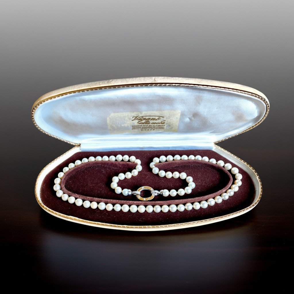 Collana di perle Akoya coltivate, in oro bianco 18 carati con diamanti-photo-4