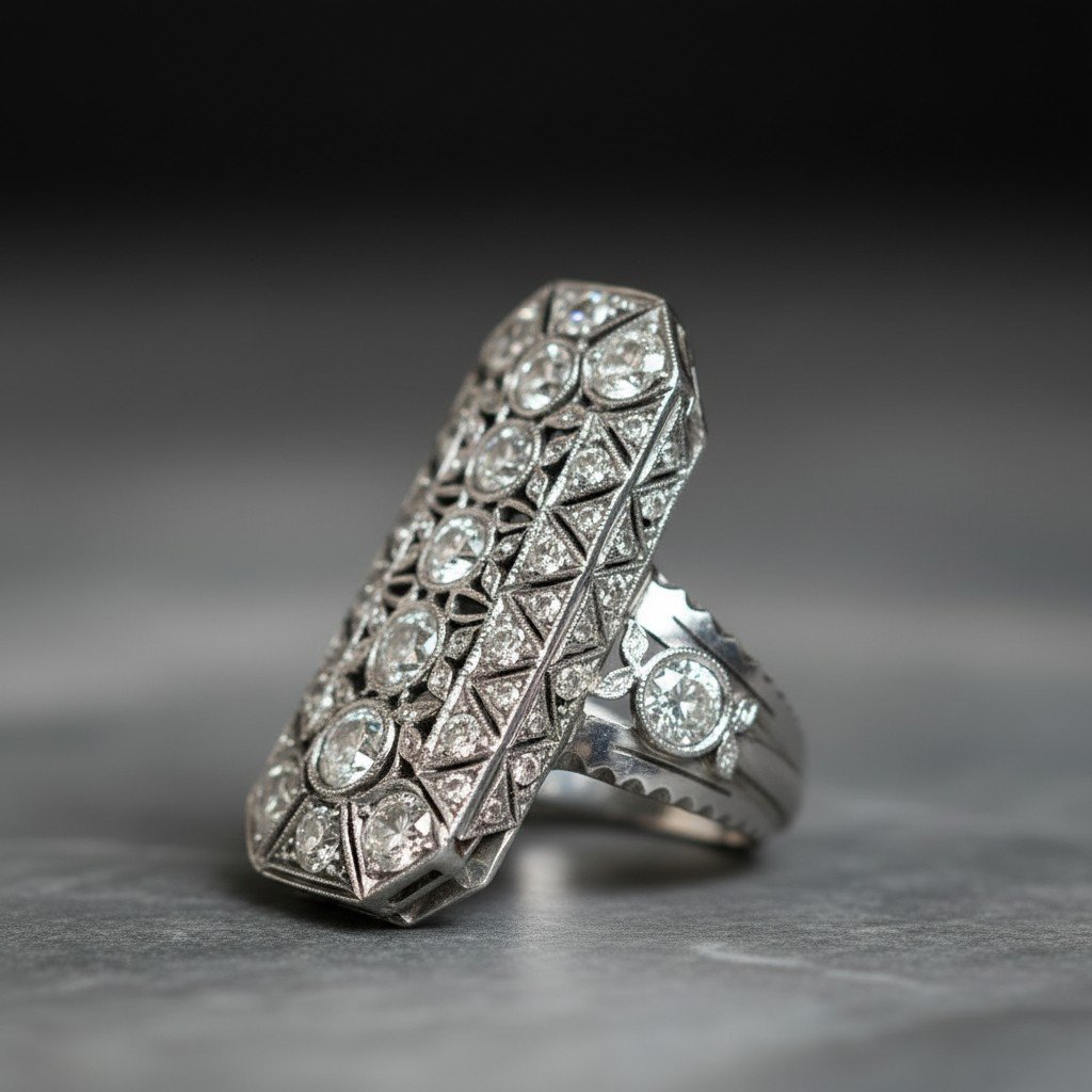Anello Art Déco anni ’20, realizzato in platino e impreziosito da 49 diamanti, 4.45 ct-photo-3