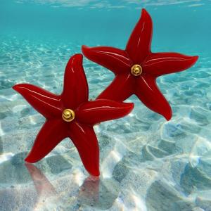 Orecchini Vintage a forma di stella marina in Corallo Rosso Scuro ed oro 18 kt