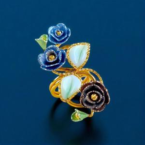 Anello Floreale in oro 18Kt e Smalti