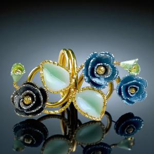 Anello Floreale in oro 18Kt e Smalti