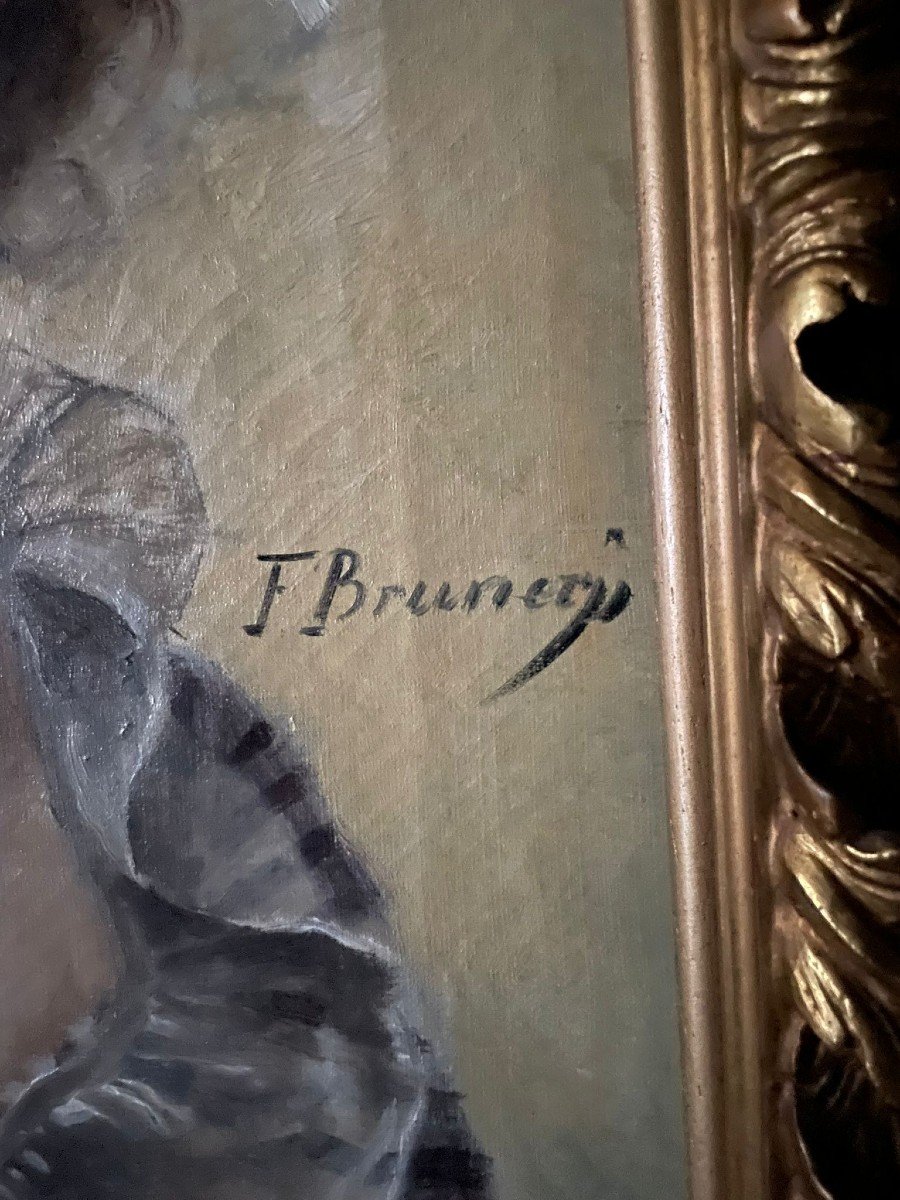 Ritratto femminile raffigurante donna con cuffia - firmato F.Brunery (1849-1926)-photo-1