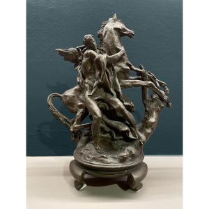 Scultura in bronzo raffigurante Pegaso e Bellerofonte - firmata N.Conti 