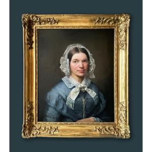 Ritratto femminile raffigurante donna con copricapo - 1849 - 