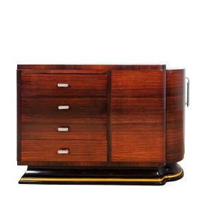 Art Deco Four-sided Auxiliary Bar Cabinet In Solid Wood - France 1930