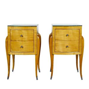 Pair Of Bedside Tables In Solid Sycamore