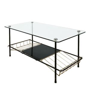 Coffee Table With Blackened Steel Structure And Magazine Rack - France 1950