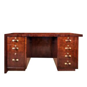 Art Deco Cubist Desk In Solid Mahogany - Barcelona 1930