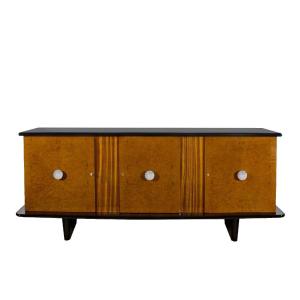 Art Deco Three-door Sideboard In Speckled Maple Veneer - Italy 1930s
