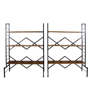 Pair Of Small Bookcases In Blackened Steel - Italy 1950