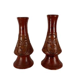 Pair Of Vases In Glazed Terracotta – France 1950