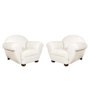 Pair Of Large Art Deco Club Armchairs