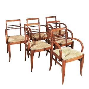 Set Of 6 Small Art Deco Bridge Armchairs