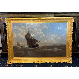 Erwin Carl Wilhelm Günter 1864 - 1927 Hamburg Düsseldorf Painting Fishing Boat In A Sea 