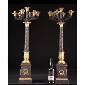 Large Pair Of Seven-light French Empire Candelabra 19th Century 1820s