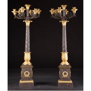 Large Pair Of Seven-light French Empire Candelabra 19th Century 1820s