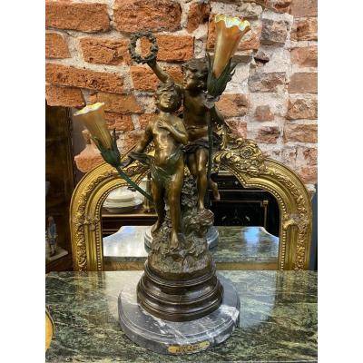 Love Song By Auguste Moreau Bronze Lamp
