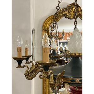 Chandelier Empire Style Bronze With Swans 19th Century 9 Lights