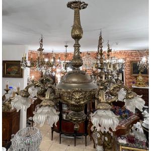 Chandelier Patinated Bronze 19th Century 8 Lights