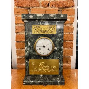 Green Marble Clock With Bronze Angels 19th Century