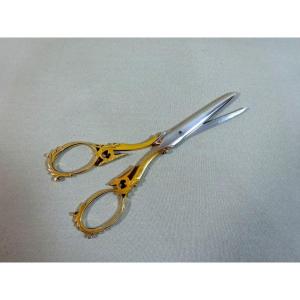 Silversmith Mongin, Pair Of Grape Scissors Richly Crafted In Steel And Gilded Steel, Circa 1900