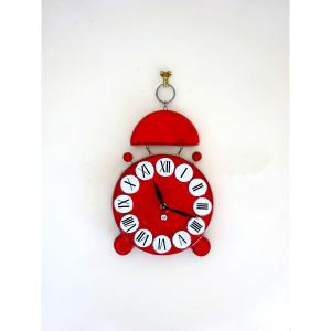 Mithé Espelt (1923-2020), Capucine Pendulum In Red Enamelled Stamped Earth And White Index In Reserve