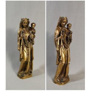 14th-15th Century Gothic Mosan Virgin And Child, Chased And Gilded Cast Bronze