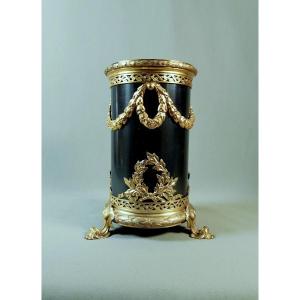 Goldsmith Boin Taburet Louis XVI Style Tubular Vase In Silver Vermeil & Iridescent Black Gunmetal Patina