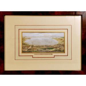 Saint Jean De Luz, 19th Century Burin Print, View Of The Town, The Basin And The Harbor