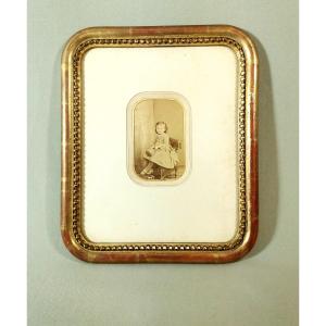 19th Century Rectangular Frame, Half Round Beaded Baguette Gilded With Gold Leaf