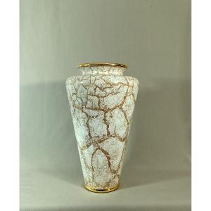 Lancel In Paris Large Baluster Vase, Metallic Ochre Décor In The Marble Style And Gold
