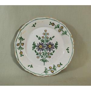 Manufacture De La Rochelle, 18th Century Plate Decorated With Throws Of Flowers And Twigs