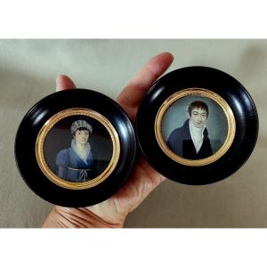 Pair Of Miniature Paintings, Empire Period, Napoleon I, Couple Of Noble Aristocrats